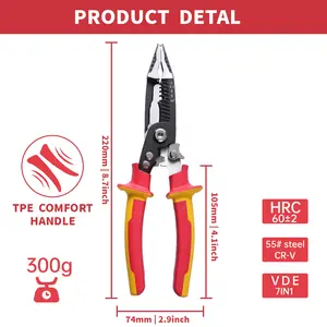 1000V Insulated Multi-functional Electrician's Pliers — Wire Pliers with Wire Stripping Function and Strippers with Crimping Capability — A Versatile Tool for Gripping, Stripping, Cutting, and Crimping