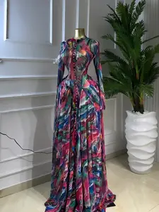 Women's PULKRITU Round-Neck Long Sleeve Woven Maxi Dress, Romantic Valentine's Day Party Outfit Gown, Sexy Mesh Sheer Dress, Spring Lady Dress for Evening Club Wear, Womenswear