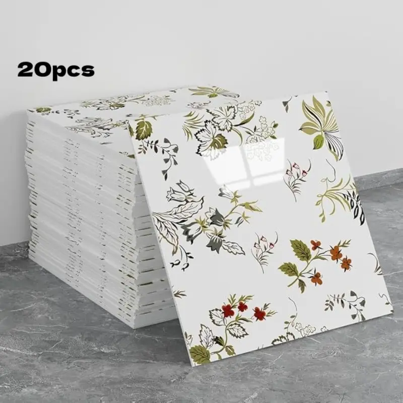 20 pieces of waterproof PVC shower wall panels made of marble, ready to be pasted directly. DIY wall panels. Bathroom splash-proof tiles. Suitable for bedrooms and kitchens. 30 cm x 30 cm (flower pattern, 19.4 square feet)
