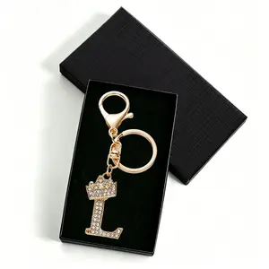 L - Sparkly Gold A-Z Letter Keychain, Crown Crystal Bag Charm for Women, Personalized Gift for Mom & Birthday