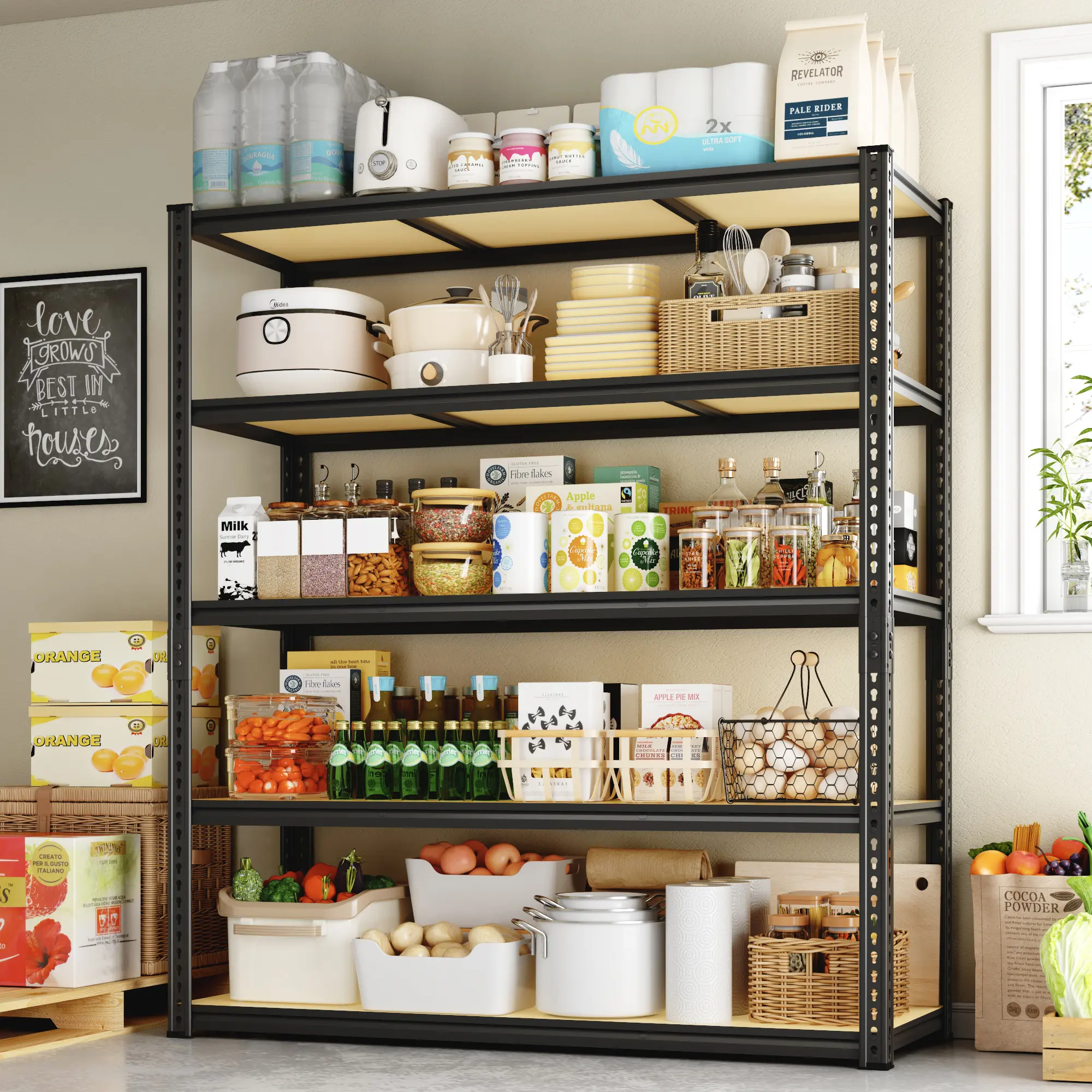 Deals for You Days 【 3100 lbs】Storage Shelving,35.5"W x 16"Dx 72"H,5-Tier Adjustable,Heavy Duty Garage Shelves Metal Organizer Utility Rack, Black, 72"H x 35.5"W x 16"D H for Kitchen Pantry Basement Bathroom Laundry