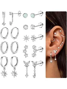 9 Pairs Stud Hoop Earrings for Women Hypoallergenic Flat Back Earrings Dangle Huggie Earring Sets for Multiple Piercing Cartilage Earring Gold Silver Tragus Helix Piercing Jewellery Stud Earring Jewelry