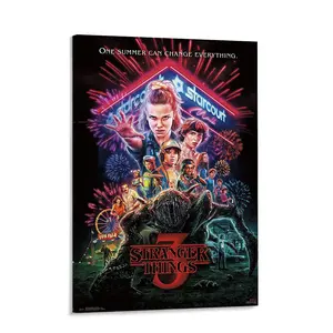 Stranger Things Retro 80s SciFi TV Show Canvas Wall Art, Vintage Horror Mystery Poster for Room Decor, Upside Down Thriller Fan Gift Canvas Prints