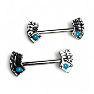 Playing Cards Nipple Piercings Pair - Silver with Blue