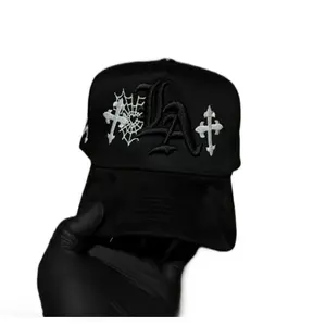 Black Snapback Hat - Cross and Spider Web Design Snap Back Hat for Fashion Accessories Collection