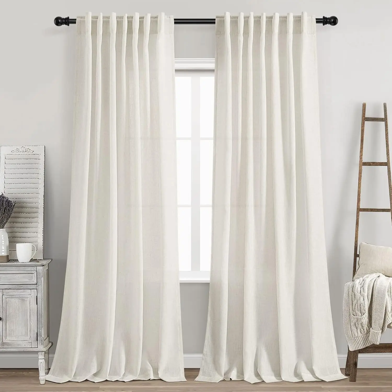 Cream Linen Back Tab Curtains 84 Inch Length for Living Room 2 Panel Set Neutral Modern Farmhouse WindowCream Linen Back Tab Curtains 84 Inch Length for Living Room 2 Panel Set Neutral Modern Farmhouse Window