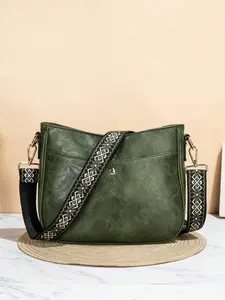 Retro Style Bucket Bag For Women, Strap Crossbody Bag, Vagan Leather Hobo Bag With Guitar Strap Wide Embroidered Purse Straps For Women, Boho Style Adjustable Crossbody Bag, Fashionable Crossbody Bag