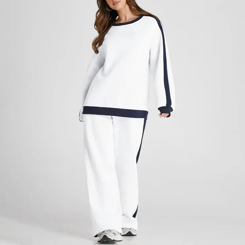 USBOUTIQUE CHIC Women's 2 Piece Outfit Fleece Sweatsuit Casual Lounge Matching Sets Crewneck Loose Fit Cozy Sweatshirt & Straight Leg Sweatpants Womenswear TikTokShopfalldealsforyou