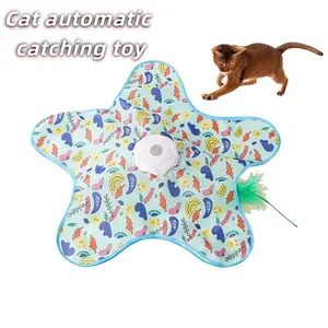 Electric Interactive Cat Toy Mat, Automatic Feather Catcher with Bird Sound, USB-C Rechargeable Hide and Seek Toy for Indoor Cats