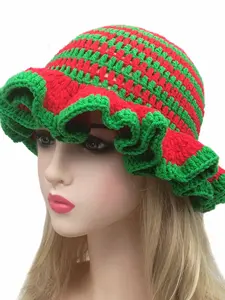 Handmade Crochet Knitted Ruffle Hat for Adults, Colorblock Hollow Out Wavy Edge Woolen Cap, Halloween Fashion Party Hat, Funny Hat, Funny Comedy Hat