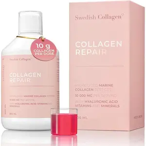 Swedish Collagen Repair Liquid Supplement – 10,000 mg Hydrolyzed Marine Collagen with Hyaluronic Acid, Biotin & Vitamin C for Hair, Skin, Nails & Joint Support, 500 ml