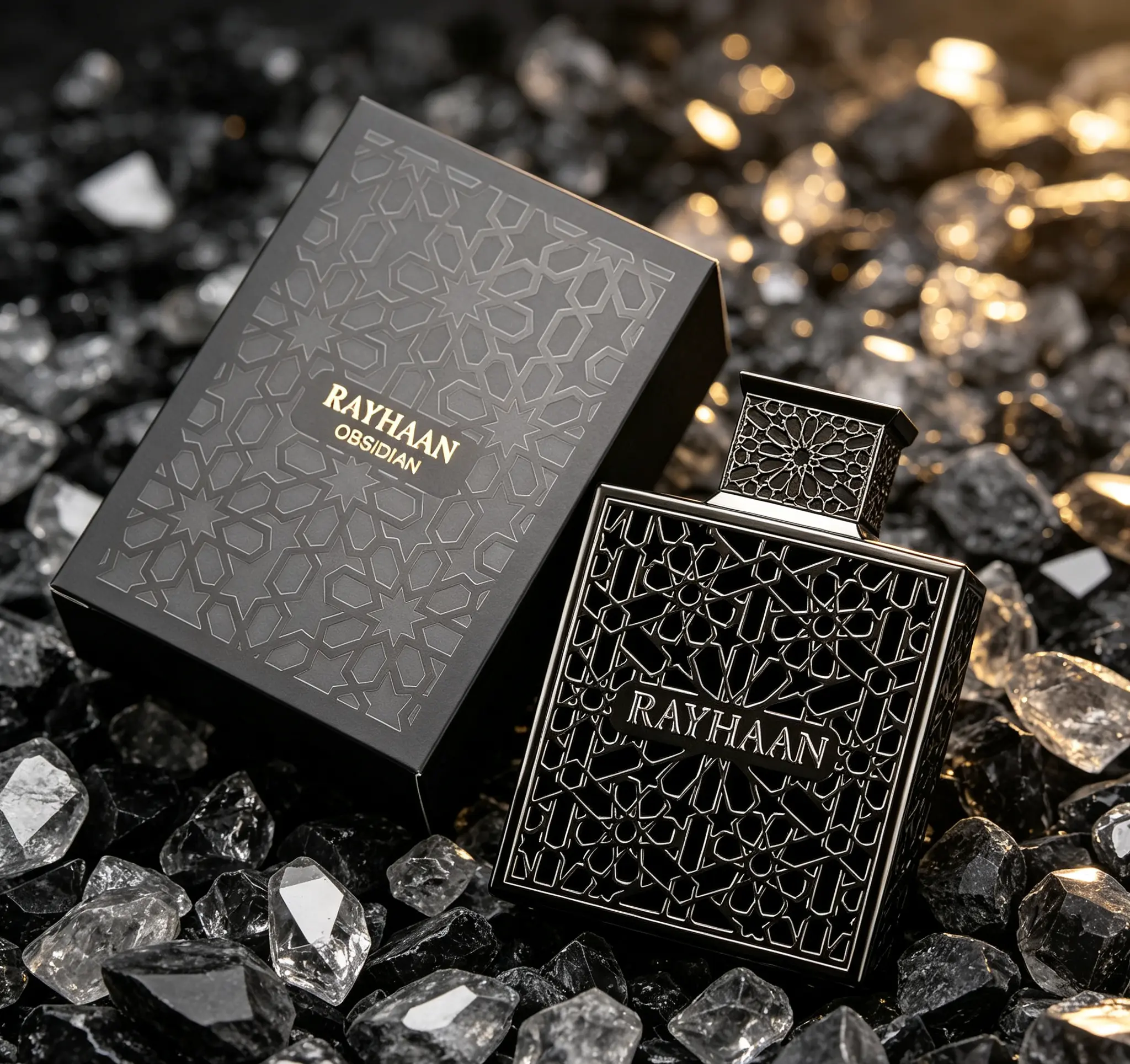 Men's Rayhaan Obsidian Eau de Parfum, 3.4 oz/100ml - Bold Woody-Spicy Amber Scent, Long-Lasting Fragrance for Office, Date Nights, Formal Occasions