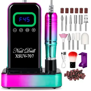 Nail Drill Machine Set 45000 RPM Professional Nail File Kit, Cordless Portable Rechargeable Acrylic Gel Polish Remover Pedicure Tool with 11 Drill Bits, Suitable for Salon & Home Use