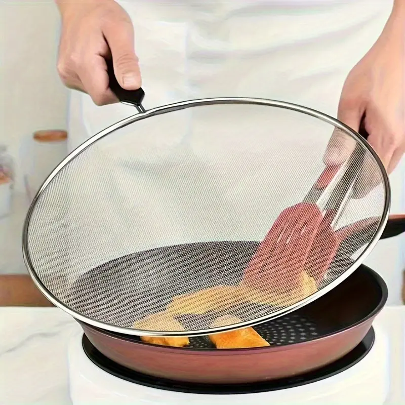 Premium Metal Grease Splatter Screen with Handle - Fine Mesh Frying Pan Guard & Oil Filter Cover - Fine Mesh Strainer - Essential Kitchen Tool for Back To School Kitchen Accessories Kitchen Gadgets