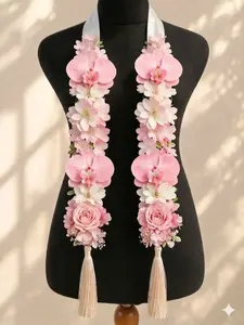 Pastel Floral Graduation Stole, Handmade Ribbon Flower Lei, Personalized Grad Sash Gift