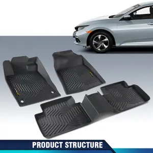 CROSSDESIGN All Weather TPE Waterpoof Floor Mats Liners Fit For Honda Civic Sedan & Hatchback Coupe 2016-2021