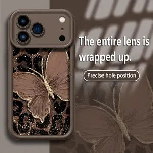 Leopard Print and Butterfly Phone Case with Ombre Celestial Design for Apple iPhone 13-17 Pro Max, Soft Flexible Full-Body Cover, Cute Protective Case for Women