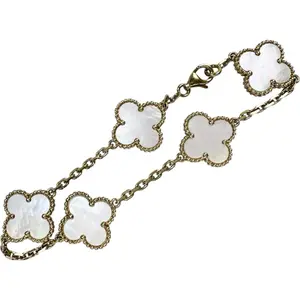 Pre-owned Van Cleef & Arpels 18K Yellow Gold (Au750) Small Leather Goods Vintage Alhambra Mother of Pearl Au750 Bracelet