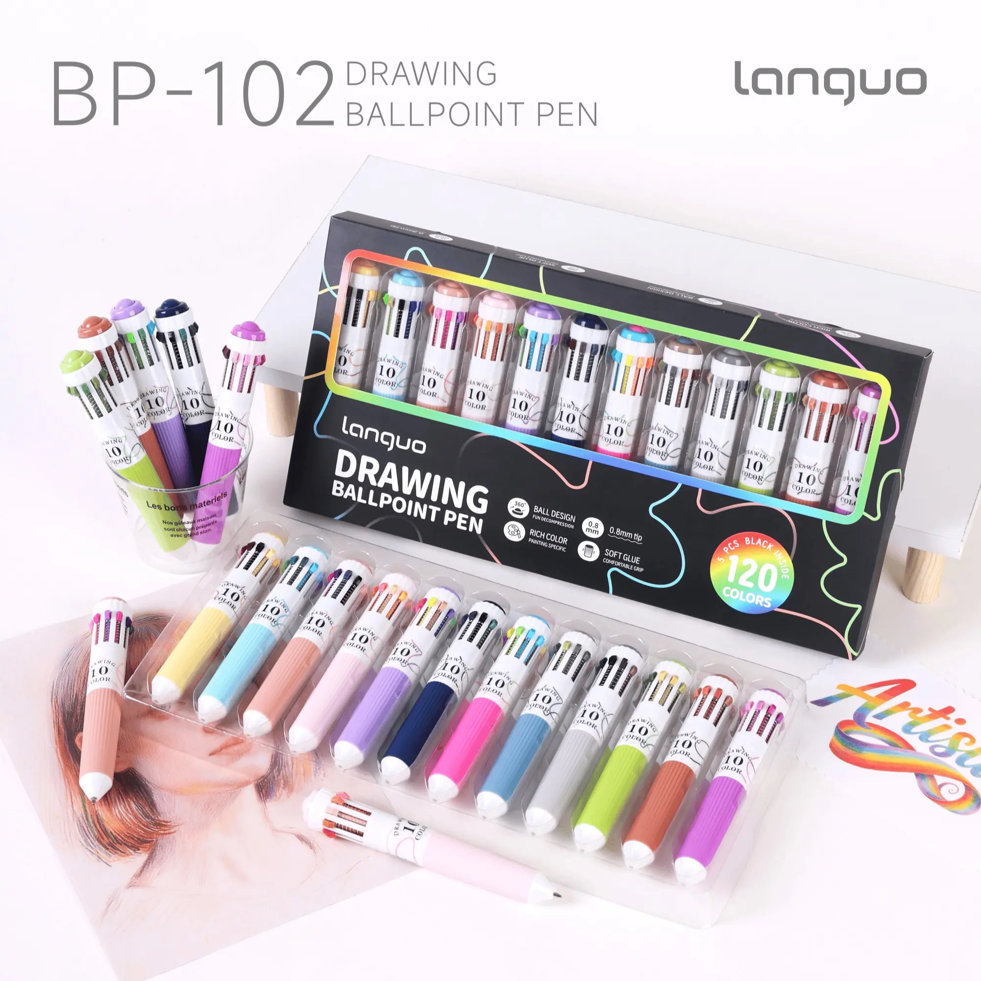 Blue Fruit Drawing Dedicated 60/120 Color Round Ballpoint Pen Markers, Marker Pen Set, Coloring Book Markers, Press Cartoon Trp Soft Grip Colored Pens, Student Gift