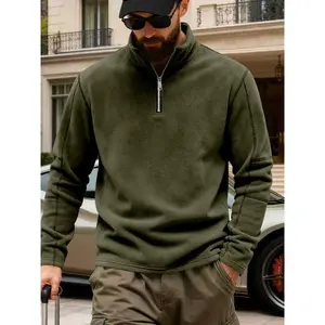 Men's Winter Fleece Hoodie, Thick Warm Casual Streetwear Outdoor Sportswear, Fashionable Loose Fit Stand Collar Pullover, Fall & Winter