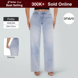 【Petite】Magic ONESO Mid-low Rise Baggy Jeans Stretchy Wide Leg for Women Distressed Pants Womenswear Bottom 8001 Lady Basic Minimalist Comfortable Denim Tummy Control Curve Hugging Plus Size Regular Size BBL
