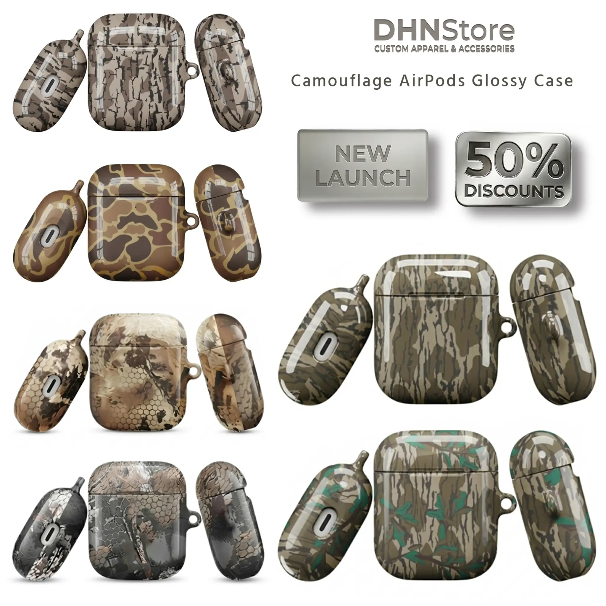 Custom RealTree Forest Print Airpods Case Shell - Sturdy Tactical Hexagon Camo Audio Accessory, Protection-Focused Secure-Fit Charging-Compatible Cover for 1/2/3/4 Gen In-Ear Devices & Pro 2/3 Models