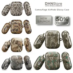 Glossy Camouflage Headphone Case - Rugged RealTree Forest Print Shell, Tactical Hexagon Camo Audio Accessory, Secure Fit for 1/2/3/4 Gen In-Ear Devices & Pro 2/3 Models, Charging-Compatible Protective Cover