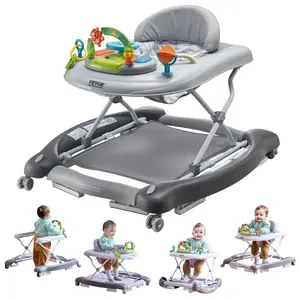 【FathersDayGift】VEVOR 4-in-1 Baby Walker, Foldable Baby Activity Center on Wheels, 3 Adjustable Height, Music & Toys Tray, Learning-Seated | Walk-Behind | Rocker | Bouncer Toddler Walker for Girls Boys  6-24 Months