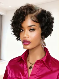 Deep Wave Short Pixie Cut Human Hair 13x4x1 Water Wave Lace Front Wig Curly Wig For Women