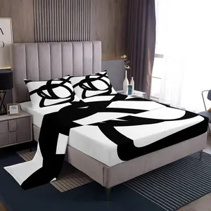 Feelyou Full Size Stripe Pattern Bedding Set - Geometric Black White Deep Pocket Fitted & Breathable Abstract Art Linens