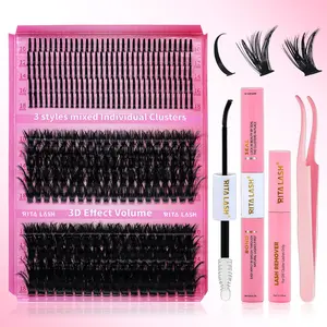 RITALASH 350PCS Spike+60D+80D D Curl Multiple Styles 10-18mm Mixed Length Soft False Eyelashes, Diy Eyelash Extensions, Long-Lasting Volume Lashes Kit With Lash Bond&Seal Lash Remover And Tweezers At Home For Daily, Dates & Party