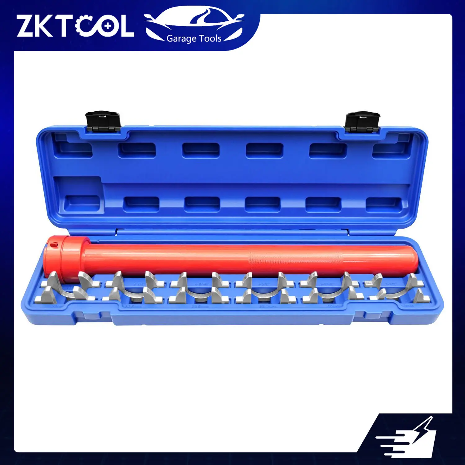 ZKTOOL 13-Piece Carbon Steel Steering Gear Inner Ball Head Tool Kit - 1/2-in Sockets, SAE/Metric Components, 29mm-42mm Range, Long Slide-Lock Wrench, Forged Construction, Crowfoot Adapters for Pickups & Most Cars’ Chassis Maintenance, Long Handle, On-Car