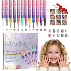 Nail Art Pens for Painting Nails 12 Colors Nail Art Markers Set with 0.5 mm Fine Tip Nail Doodle Pens for Girls Kids Women Water-based Quick Dry Safe Odor-Free French Gift Lightweight