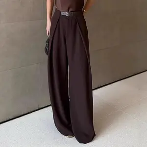 Spring/Summer New 2026 Fashionable and Elegant Commuting Casual Solid Color Women's Loose Curved Pants