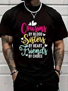 100% Cotton Cousins By Blood Sisters By Heart - Cousin Matching Family T-Shirt Women's Men's Graphic Tee Crew Neck summer vacation Tops