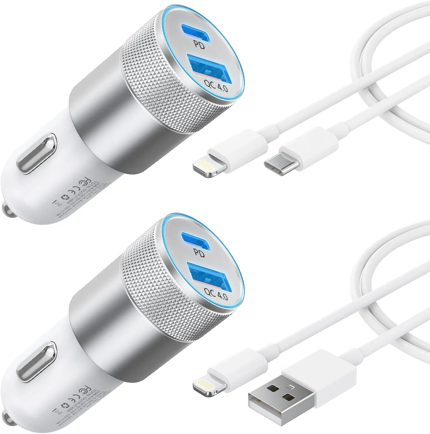 Car Charger, [Apple MFi Certified] 48W Cigarette Lighter iPhone Car Charger Fast Charging with USB-A and USB-C to Lightning Cable for Carplay, Car Accessories for iPhone/iPad/Airpods