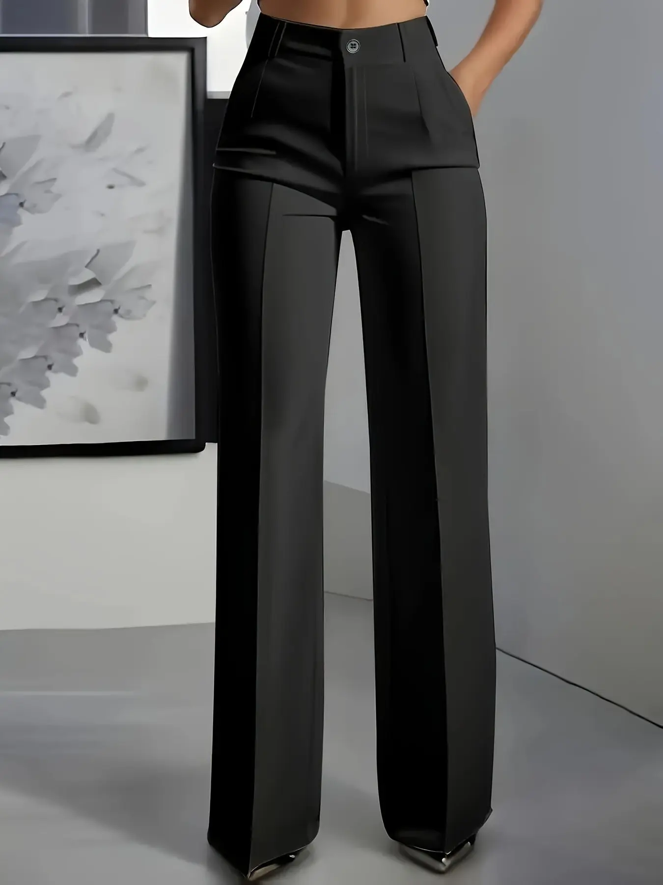 Women's New High-Waisted Slim Flowy Straight Leg Suit Pants, Simple and Elegant Design, Perfect for Daily Wear and Office, Womenswear