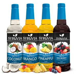 Syruvia Sugar Free Tropical Syrup Variety Pack - Coconut, Mango, Pineapple & Mix Berry - Gluten-Free, Kosher, 25.4 fl oz Bottles - Perfect for Lemonades, Teas, Sodas & More (4-Pack)