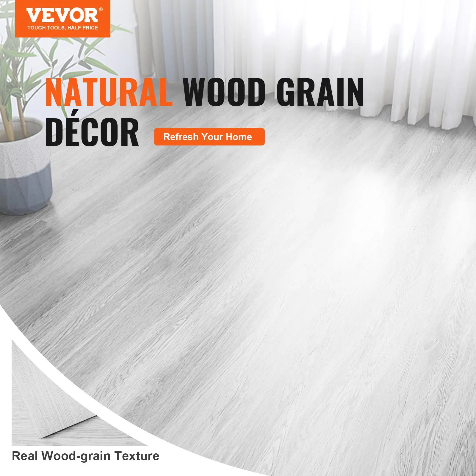 【Summerfinds】VEVOR Self Adhesive Vinyl Floor Tiles 36 x 6 inch, 36 Tiles 2.5mm Thick Peel & Stick, Light Gray Wood Grain DIY Flooring for Kitchen, Dining Room, Bedrooms & Bathrooms, Easy for Home Decor