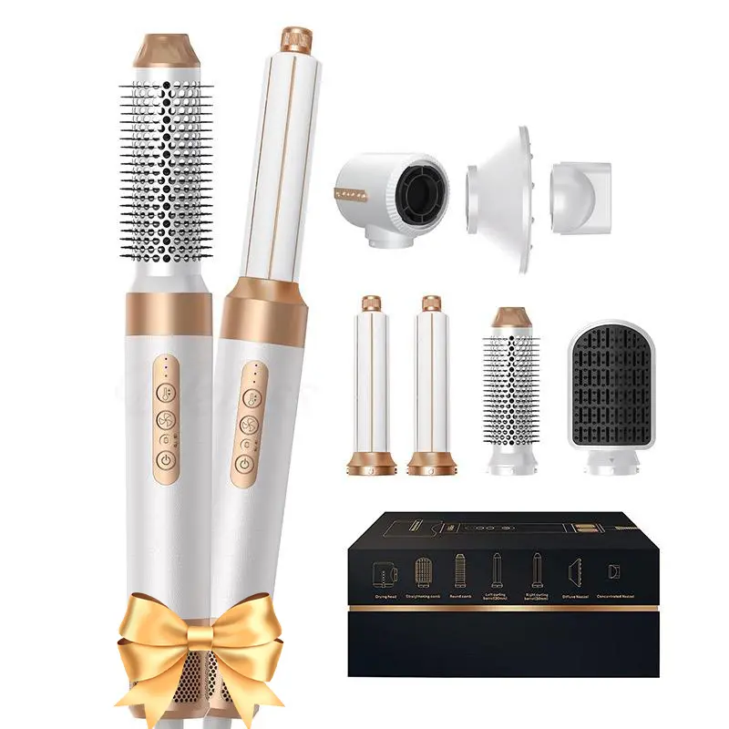 7-in-1 Ionic Hair Dryer Brush with Ionizer - 110000 RPM Styling Tool, Curling Brush, Straightening Comb, Diffuser for Curly Hair, 7 Removable Accessories, Low Temperature for Versatile Looks, Blow Dryer Brush, Hair Dryer Styler
