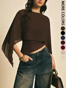 Elegant Asymmetric Blouse for Women, Batwing Sleeve Design, Perfect for Daily Wear & Casual, Stylish Ladies' Top Elegant Asymmetric Blouse for Women, Batwing Sleeve Design, Perfect for Daily Wear & Casual, Stylish Ladies' Top