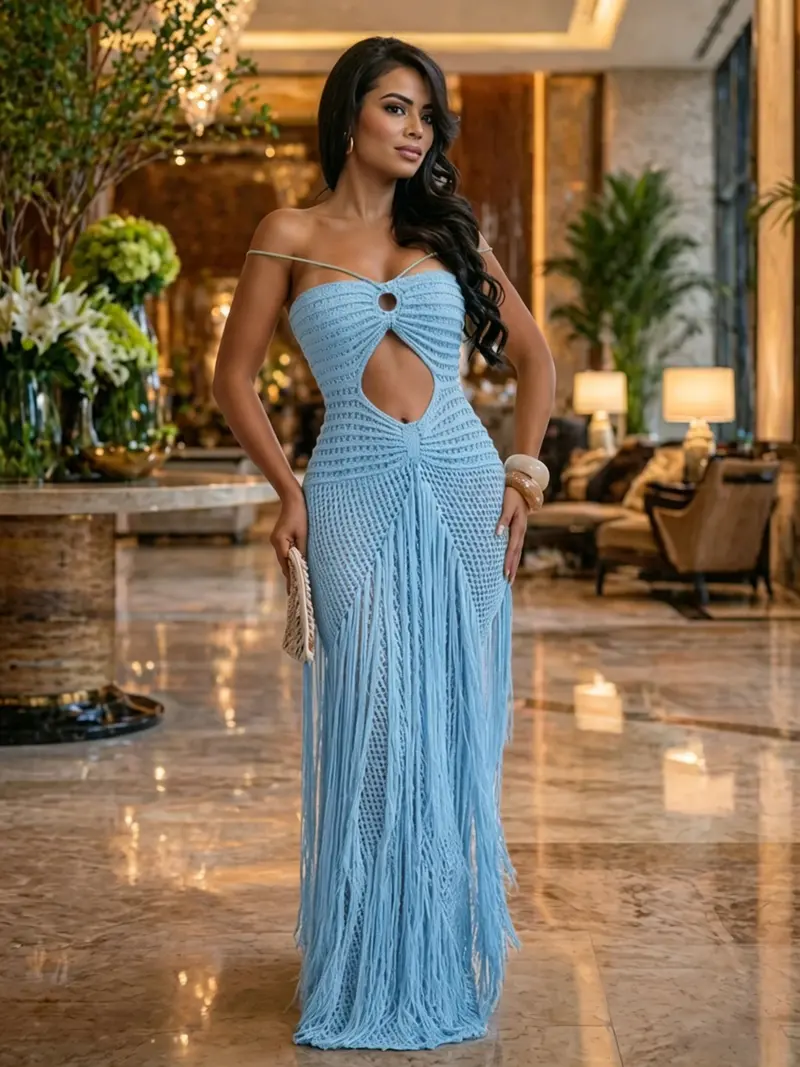 knitted distressed backless dress - TikTok Shop