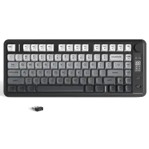 FREEWOLF M75 Wireless Rechargeable RGB Gaming Keyboard,with Knob & OLED Display, Bluetooth/2.4Ghz Connection, Gradient Silent PBT Keycaps 2000mAH, Membrane Keyboard for PC MAC