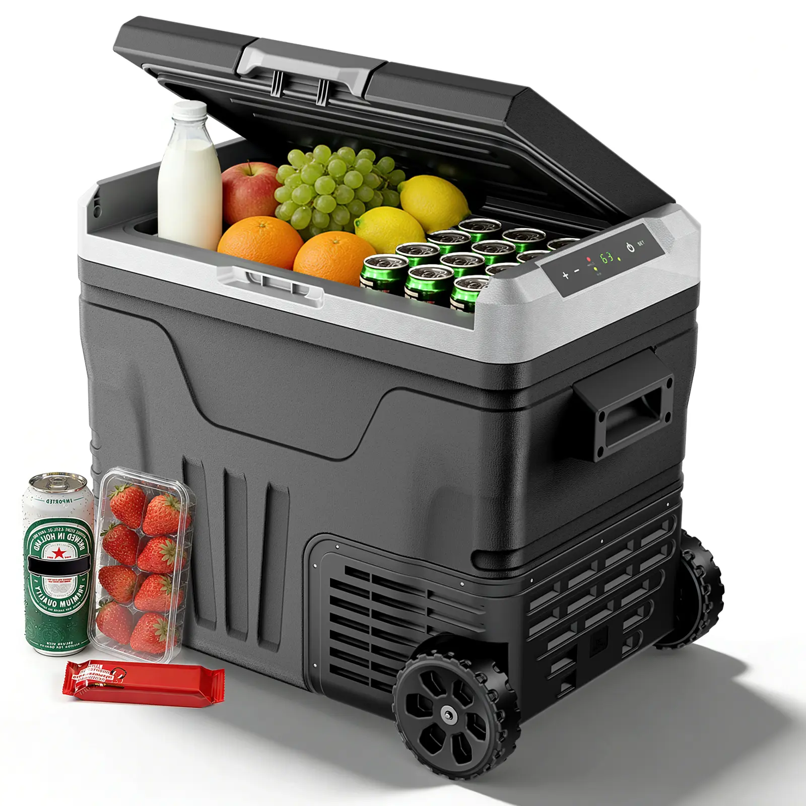 Kismile 12 Volt Refrigerator 53QT(50L) Compressor Electric Cooler, Car Fridge -4℉~68℉, Portable Freezer 12V/24V DC 100-240V AC, 12V Cooler with Wheels & Handle for Travel,Camping,Truck Ice Box