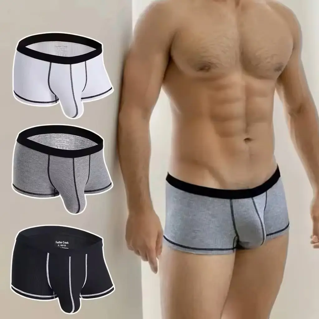 Men's Plain Print Underwear Boxer Briefs - Black Casual Style Cotton Stretch Underwear, Loose-Fit Lounge Wear with Large Pockets, Ultra-Thin Quick-Dry High-Elastic Fabric, Multi-Size