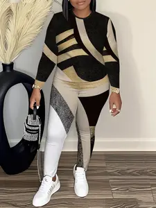 Large size black gold contrast color casual set