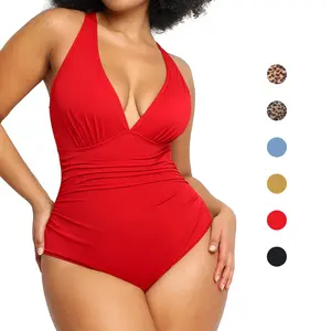 Shapellx Smart Sculpt SummerVibes Plunge Cutout Swimsuit | One-Piece with Criss Cross Back & Off-Shoulder Neckline Bodycon Swim Bodysuit