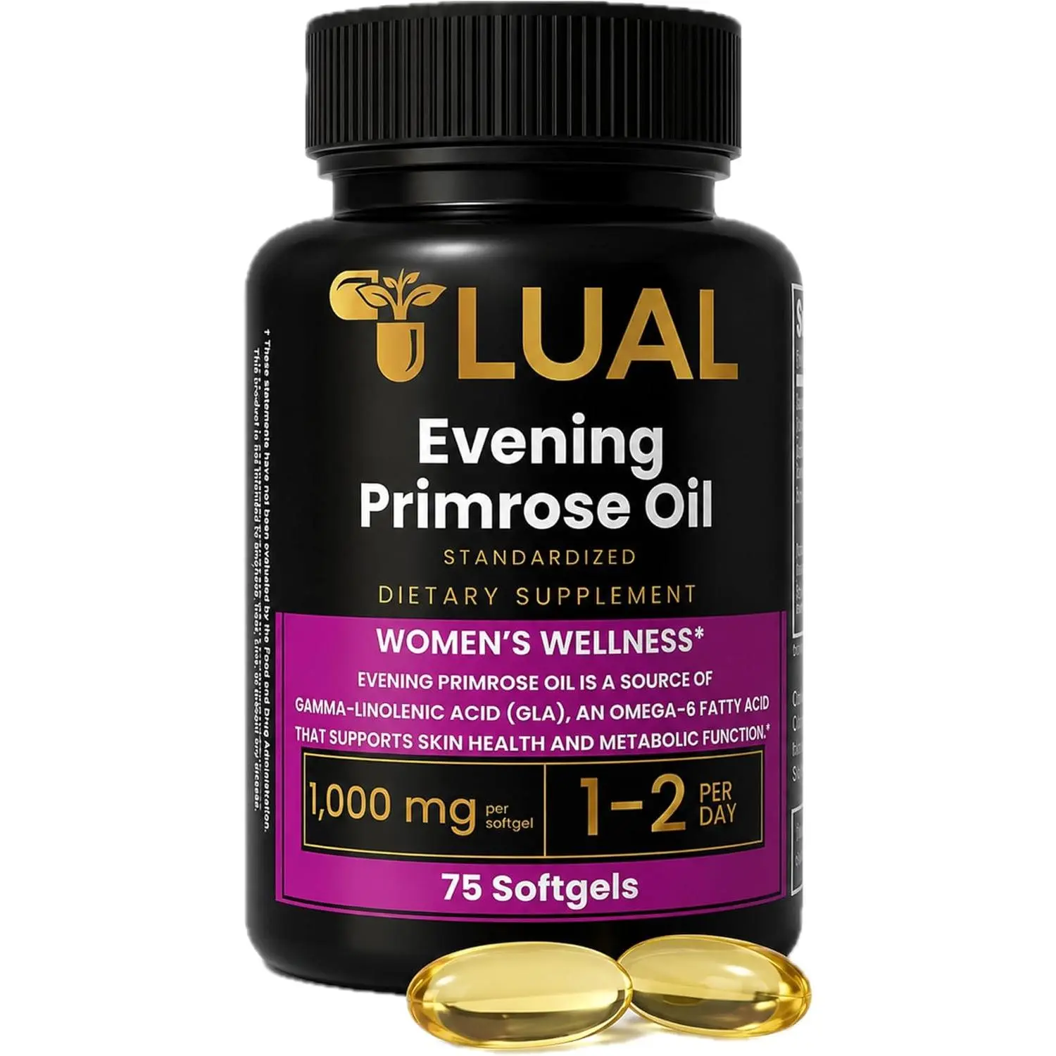 LUAL Evening Primrose Oil 1000mg Softgels for Women | Omega-6 Fatty Acid with GLA | Supports Women’s Wellness, Skin Health & Daily Balance | 75 Softgels