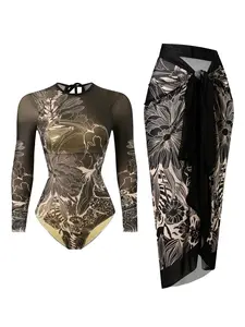 Women's Mesh One-Piece Swimsuit, European Style Swimwear, Sun Protection Quick-Dry Bathing Suit, Summer Beach Wear