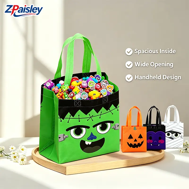 6/12Pcs Reusable Halloween Tote Bags - Assorted Cute Monster Pumpkin Mummy Designs, Large Capacity Handheld Bags for Kids Trick-or-Treating, Classroom Parties